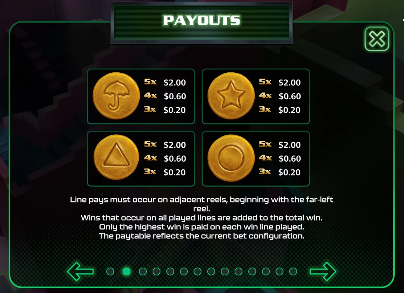 Cookie coin payouts — umbrella, star, triangle, and circle each pay 2×